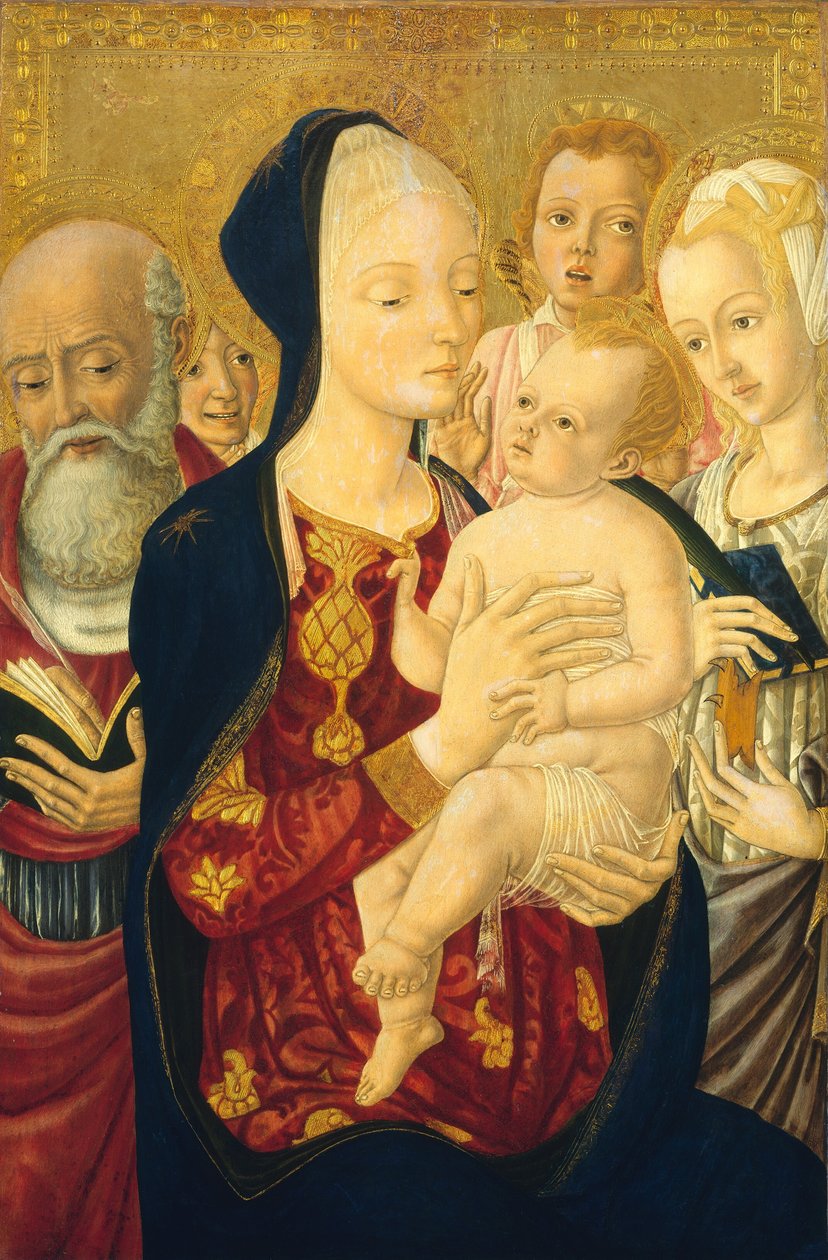 Madonna og barn med Sankt Jerome, Sankt Katarina af Alexandria og engle af Matteo di Giovanni
