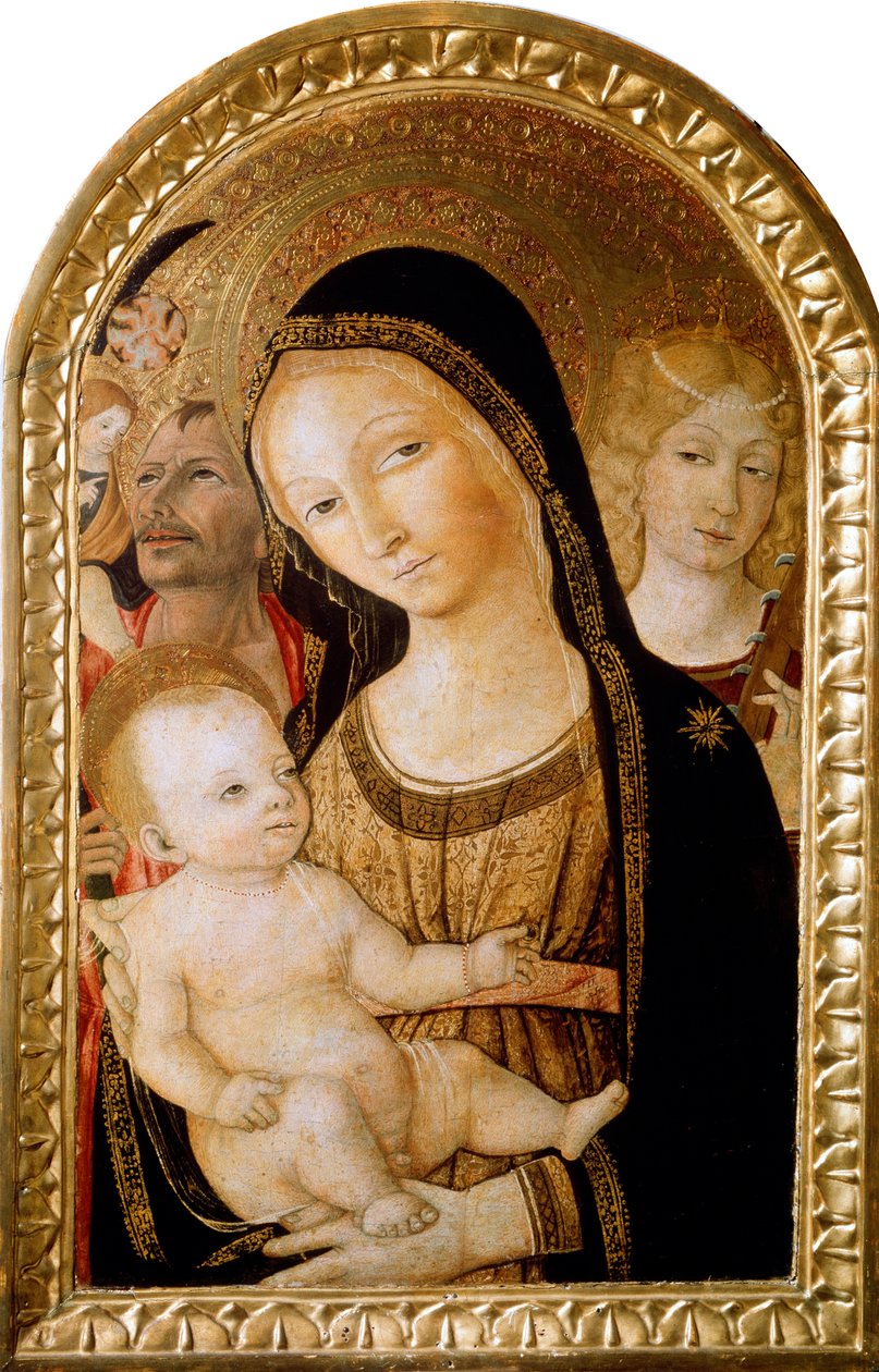 Madonna og barn med de hellige Catherine og Christopher, 1400-tallet. af Matteo di Giovanni