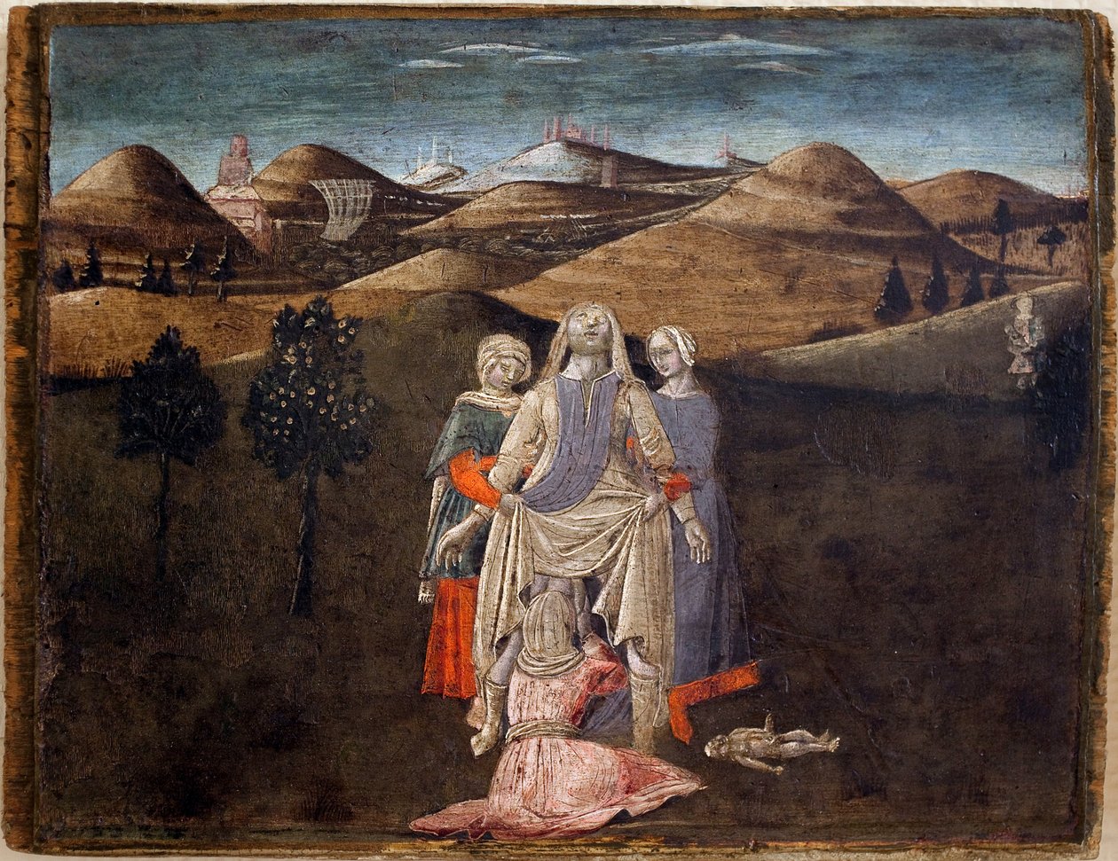 Legenden om Romulus og Remus: Rhea Silvias fødsel. Maleri af Matteo di Giovanni (1430-1495), detempe på træ, 27,9 x 35,7 cm. Italiensk kunst 1400-tallet. Musee des Beaux Arts de Libourne. af Matteo di Giovanni di Bartolo