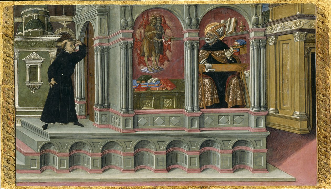 Sankt Augustins syn om de hellige Hieronymus og Johannes Døberen, 1476 af Matteo di Giovanni di Bartolo