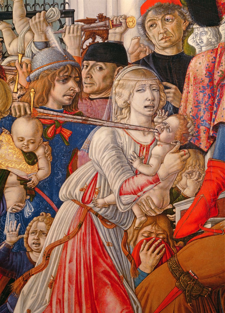 The Massacre of the Innocents, detalje af en soldat, der gennemborer en baby med sit sværd, 1482 tempera på paneldetalje af 106233 af Matteo di Giovanni di Bartolo