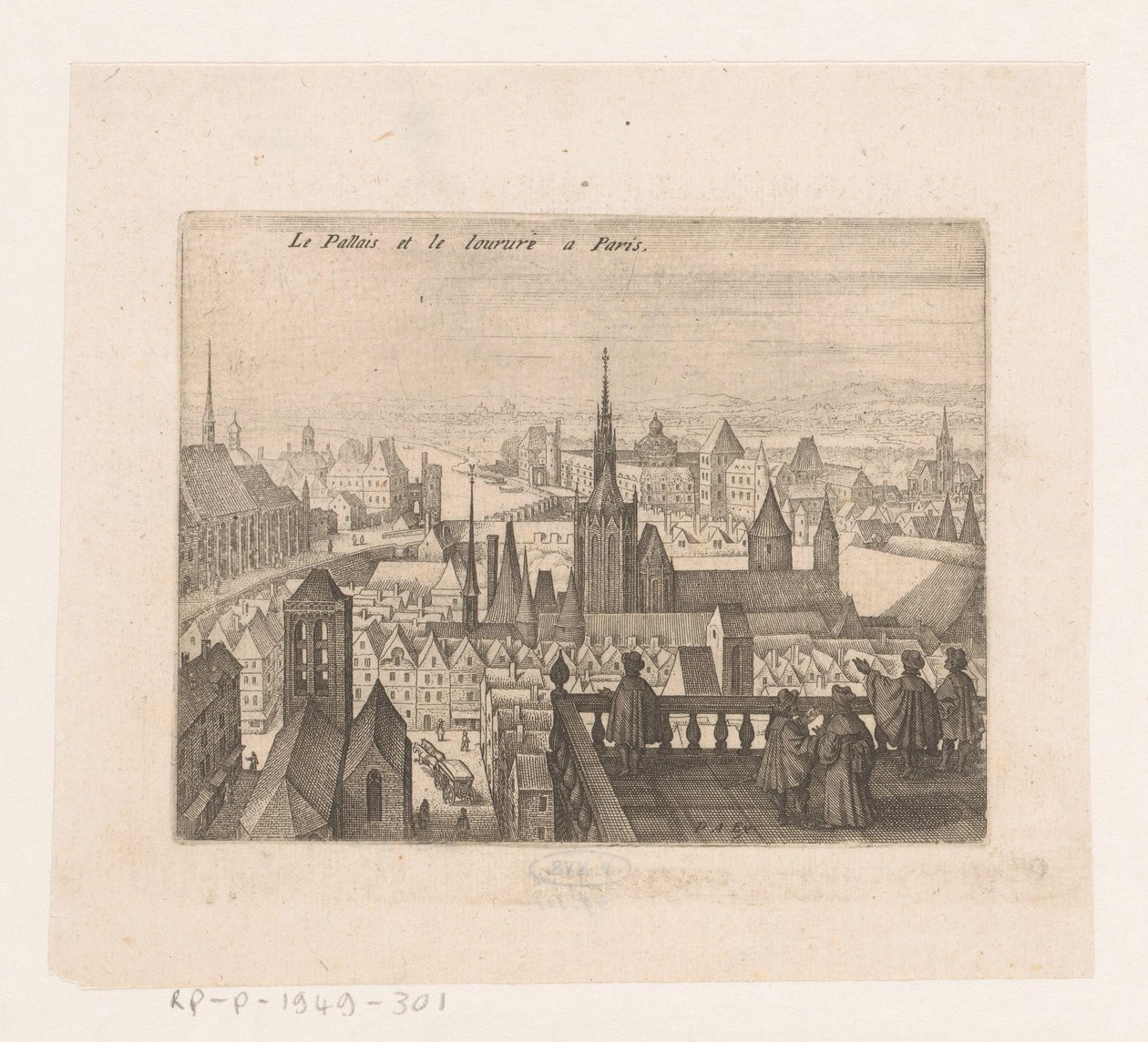 Ansigt i Paris Le Palais et le louvre i Paris (titel på objekt) Syv franske landskaber og bybilleder (serietitel) af Matthäus Merian (I)