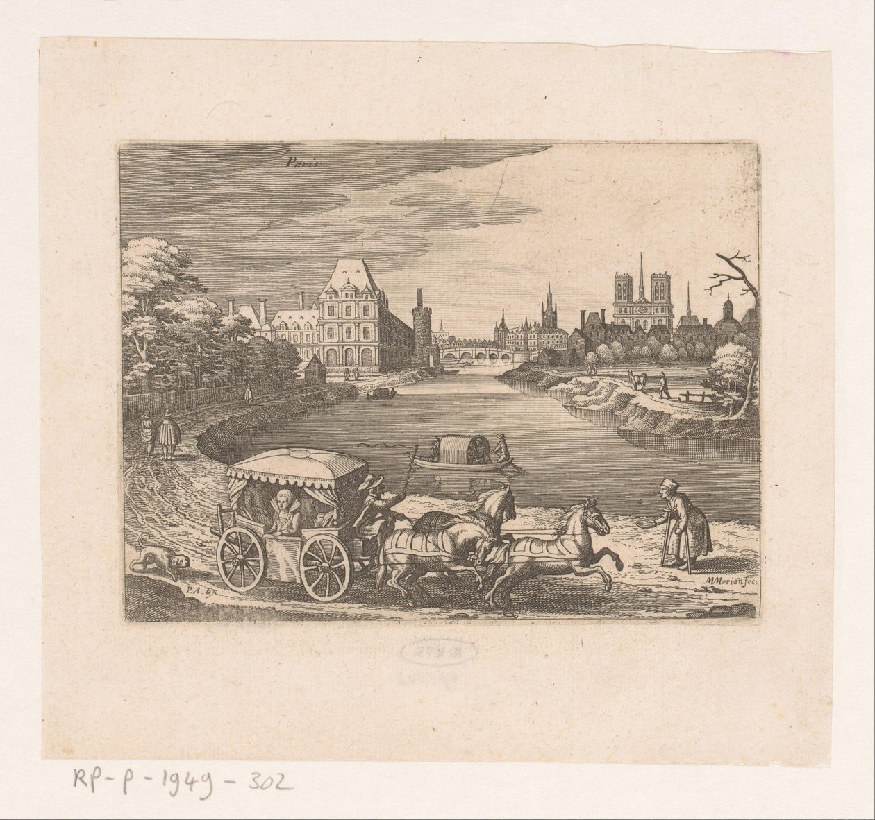 Ansigt i Paris Paris (titel på objekt) Syv franske landskaber og bybilleder (serietitel) af Matthäus Merian (I)