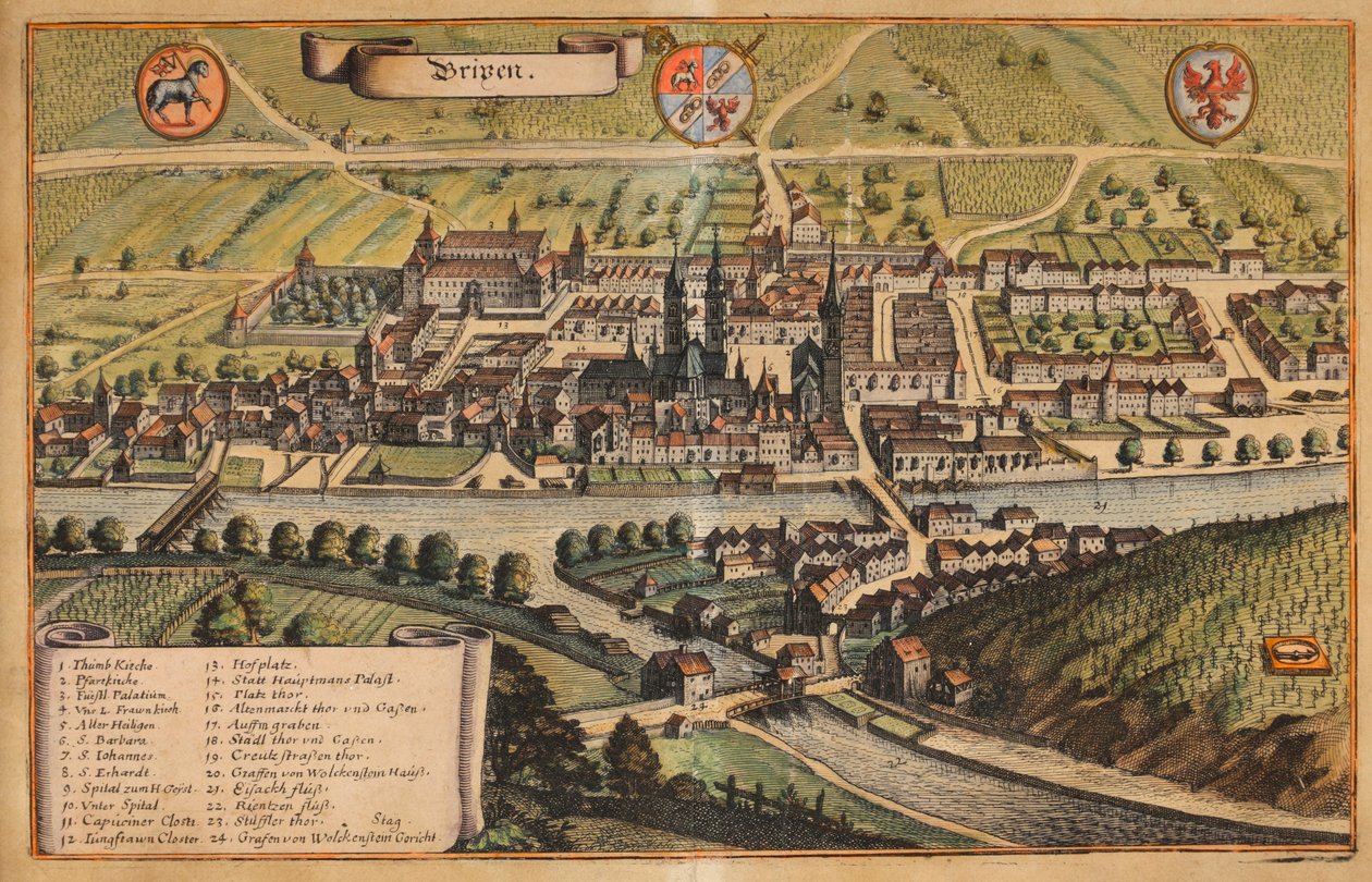Udsigt over Brixen i farver | Matthaus Merian | Kunstryk