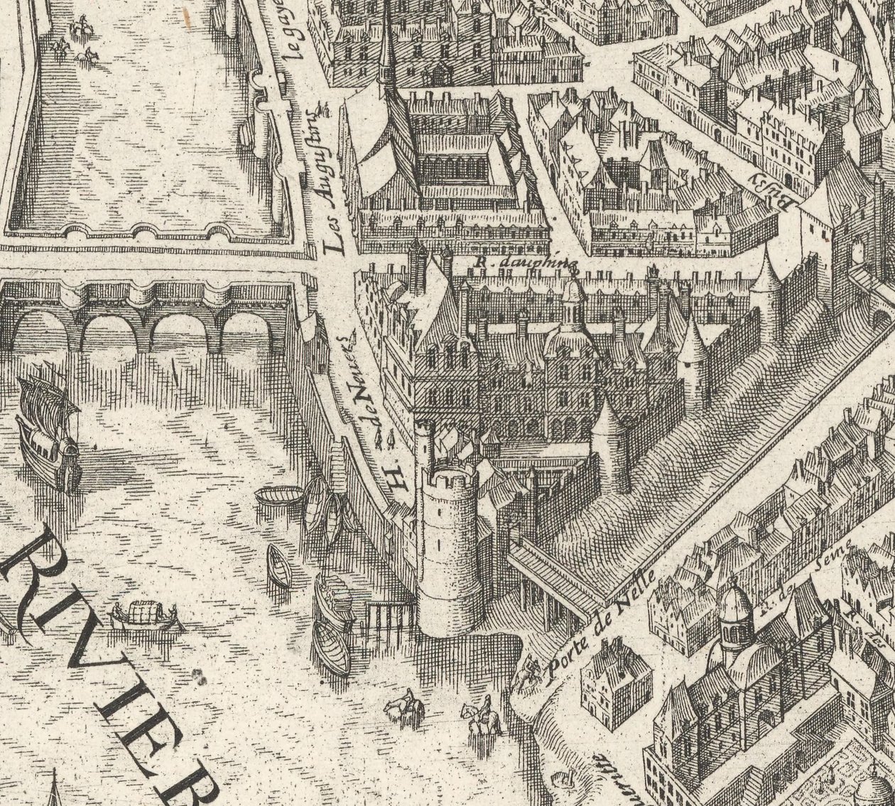 Hôtel de Nevers på Merians plan over Paris fra 1615 - David Rumsey af Matthaus Merian