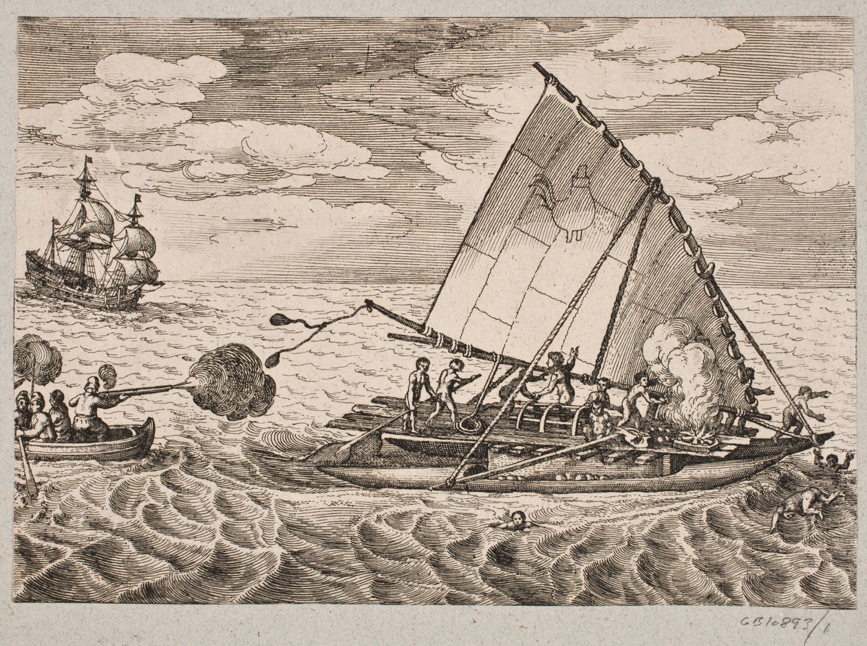 Hollændere erobrer skib med vilde folk og børn af Matthäus Merian d.Æ.