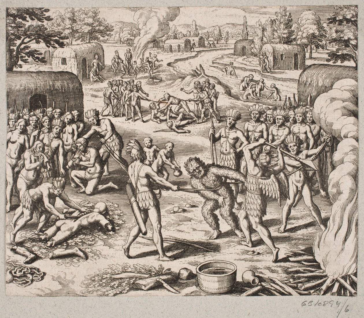 Når de fanger en af deres fjender bliver de på barbarisk og umenneskelig vis henrette og spist af Matthäus Merian d.Æ.