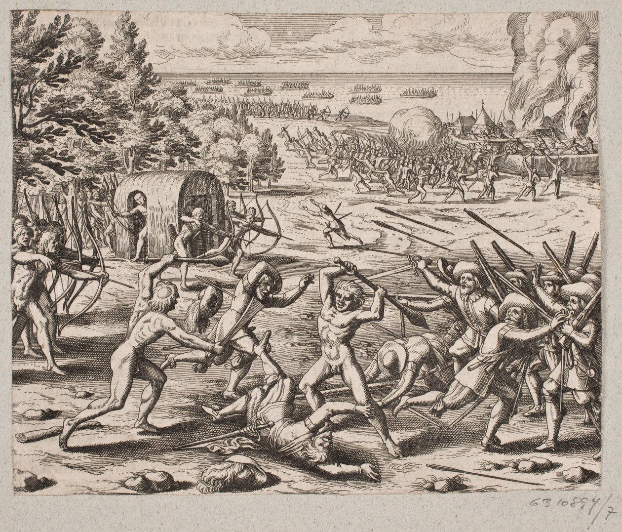 Så snart de ankom til de vildes boplads så hr. Sankt. John 300 karibiere af Matthäus Merian d.Æ.