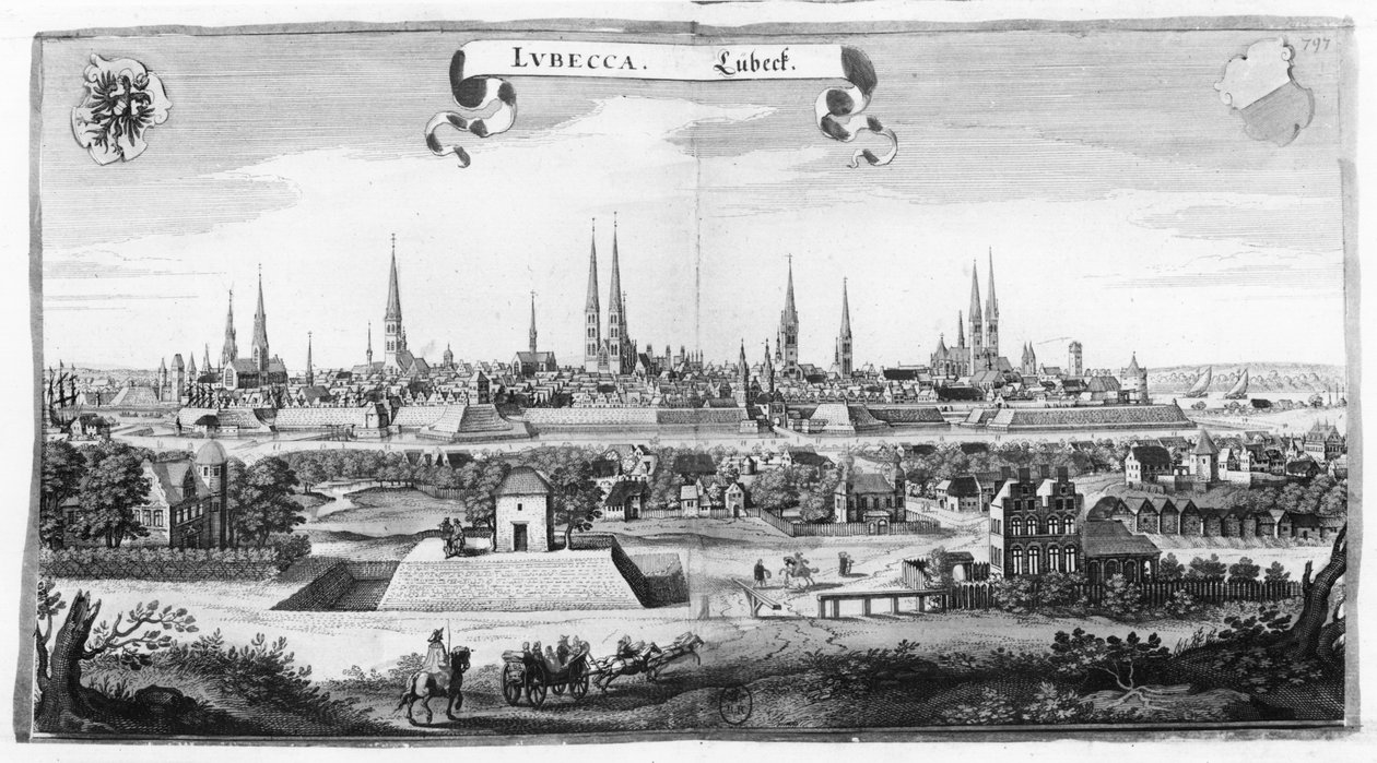 Udsigt over Lübeck af Matthaus the Elder Merian