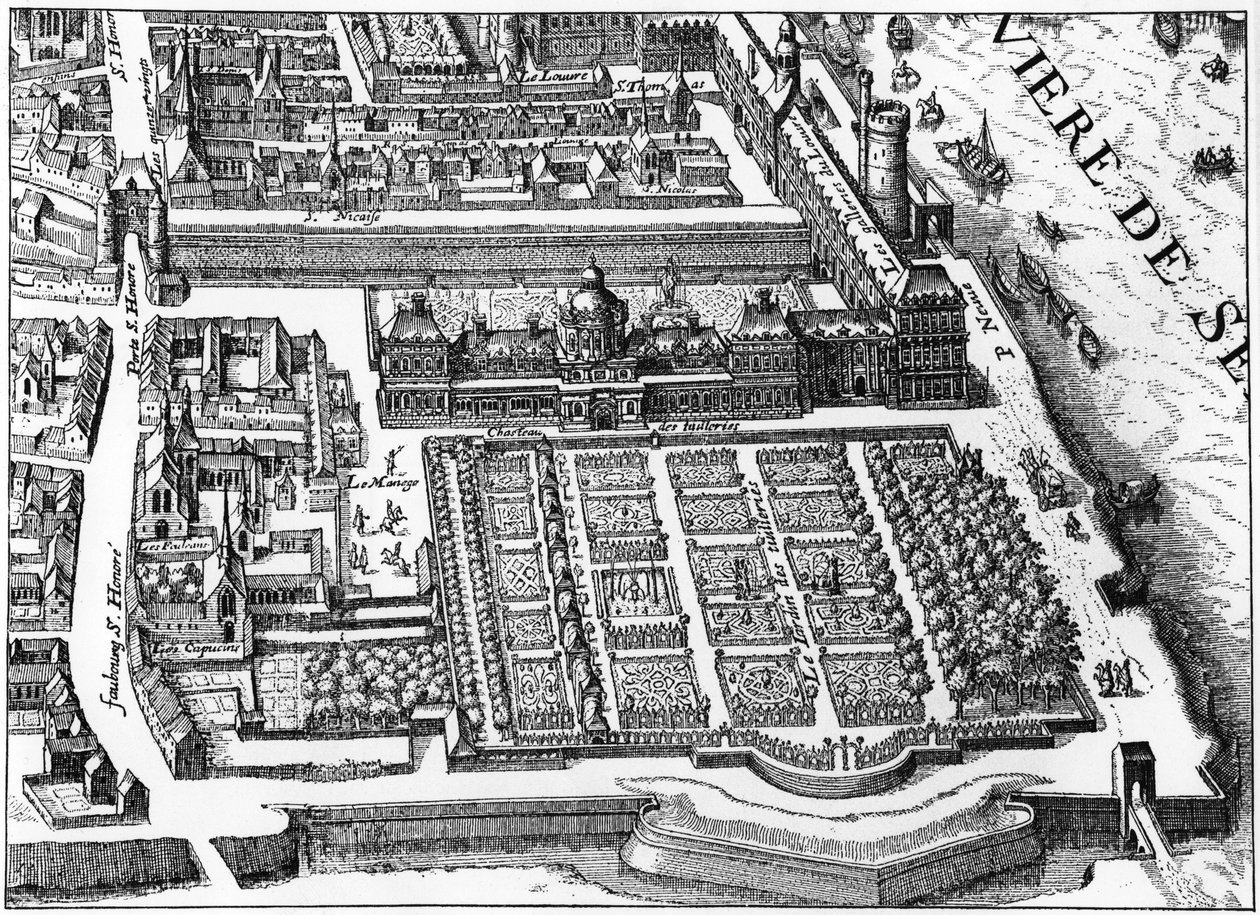 Paris: Tuileriernes palads og have i 1615, faksimile af Mathieu Merians plan. af Matthaus the Elder (after) Merian