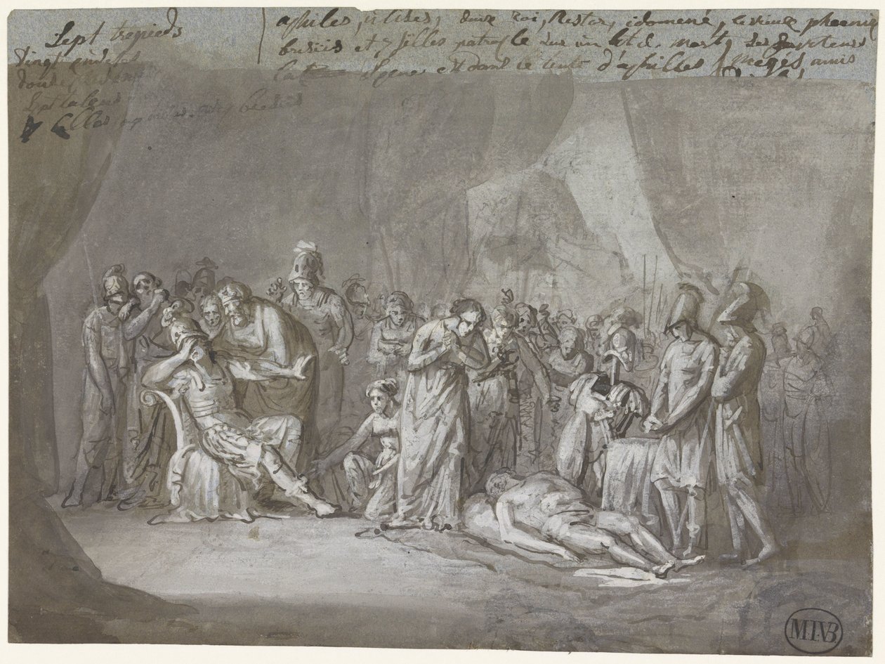 Liget af Patroclus i Achilles telt sørgede af Mattheus Ignatius van Bree