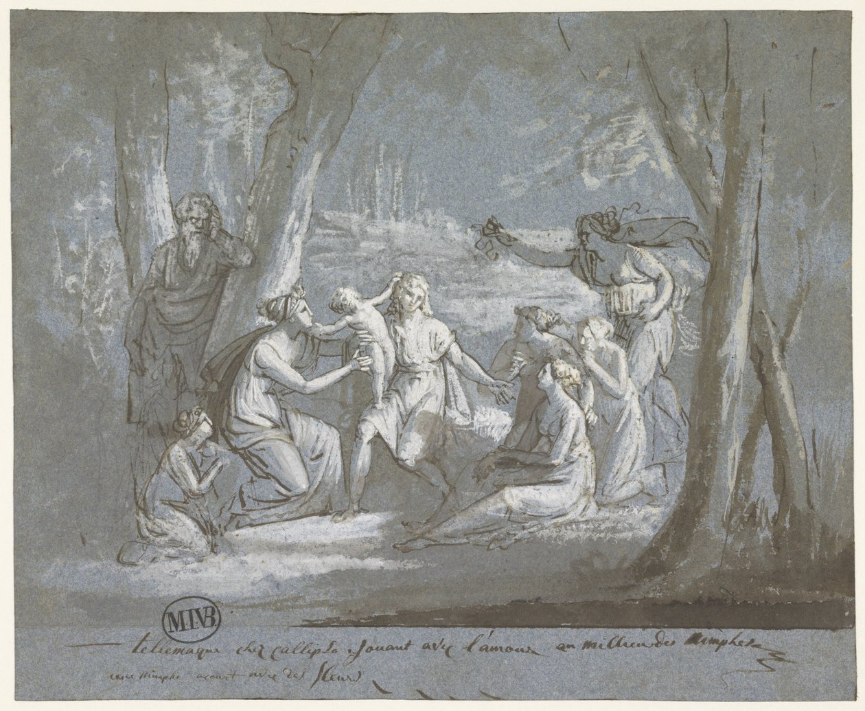 Telemachus og Calypso leger med en Amor af Mattheus Ignatius van Bree
