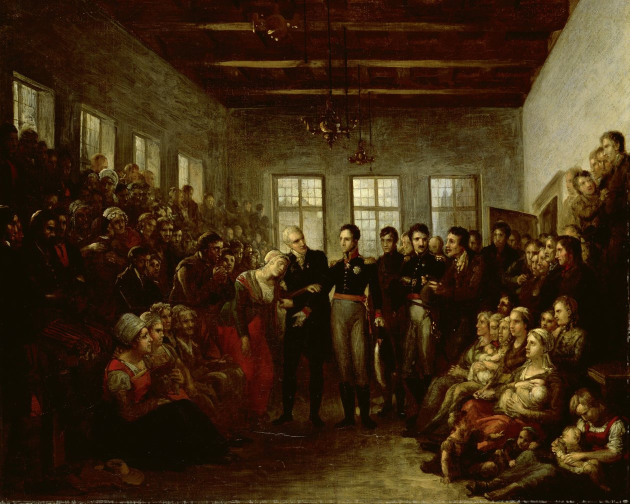 Prinsen af Orange besøgte ofre for oversvømmelser på Almoners børnehjem, Amsterdam, den 14. februar 1825 af Mattheus Ignatius van Bree