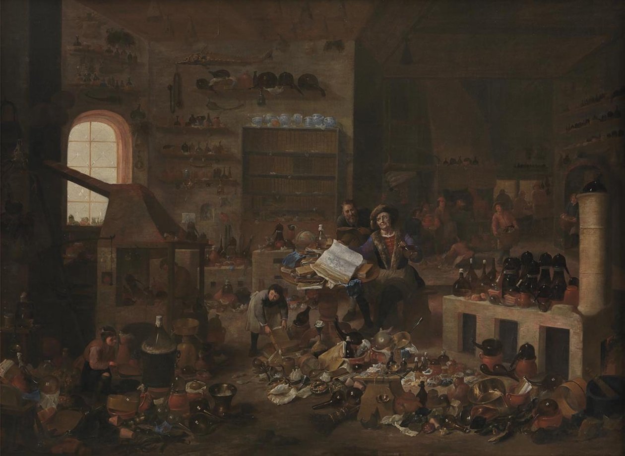 En alkymist i sit laboratorium af Mattheus van Helmont