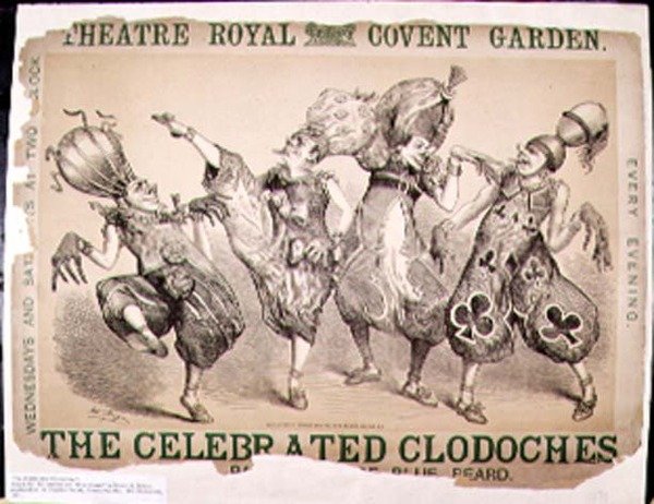 The Celebrated Clodoches, plakat for en pantomime af Blue Beard produceret af Henry J. Bryon, produceret på Theatre Royal, Covent Garden, London, 1871 af Matthew Somerville Morgan