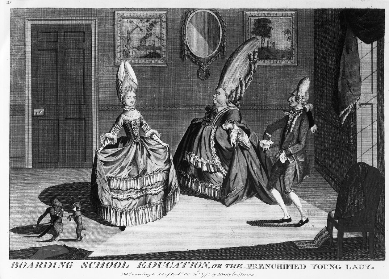 Kostskoleuddannelse eller den franskgjorte unge dame, 1839 af Matthew or Matthias Darly