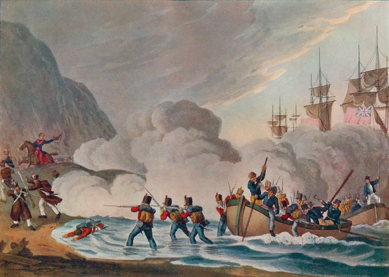 Landende tropper i fjendens ansigt, c1820 1909 af Matthew Dubourg