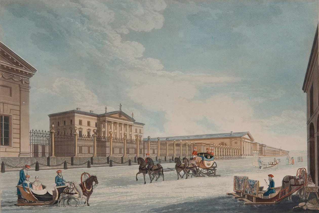 Udsigt over Imperial Bank og butikkerne i St. Petersburg, 1815 af Matthew Dubourg