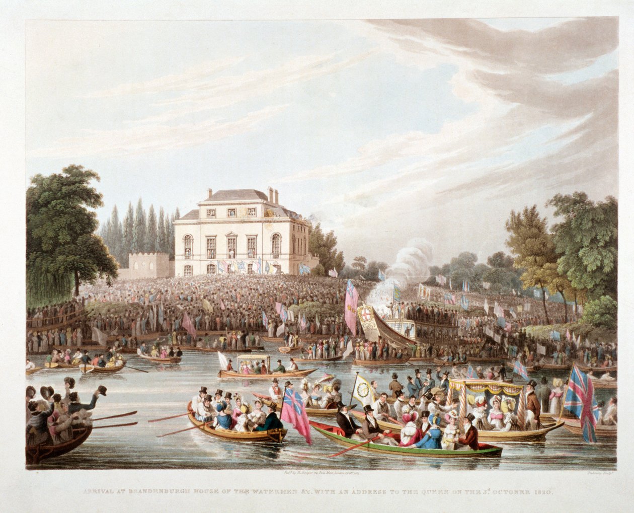 Udsigt over Themsen ved Brandenburgh House, Hammersmith, London, 1821 af Matthew Dubourg