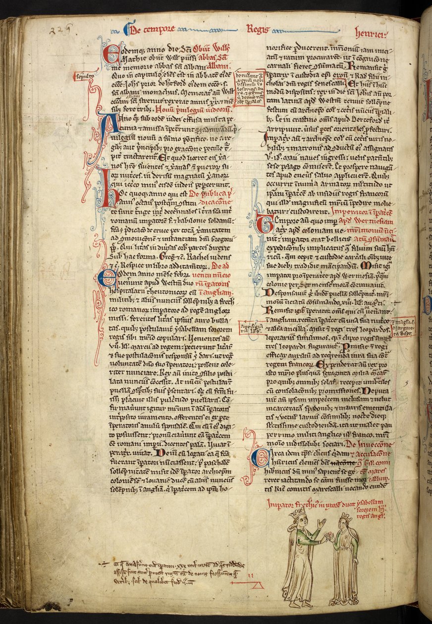 Ægteskab mellem Frederik II og Isabella af England, Royal 14 C VII, f.123v af Matthew Paris