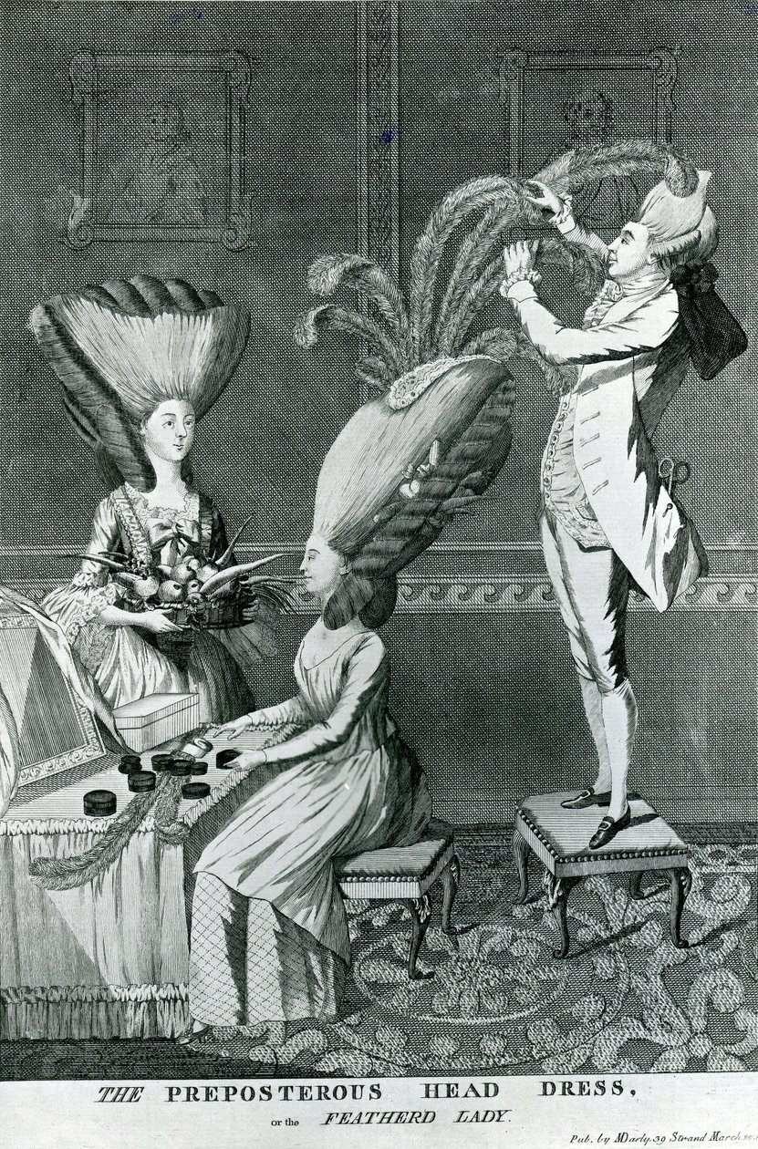 Den uhyggelige hovedbeklædning eller fjerdamen, 1776 af Matthew or Matthias Darly