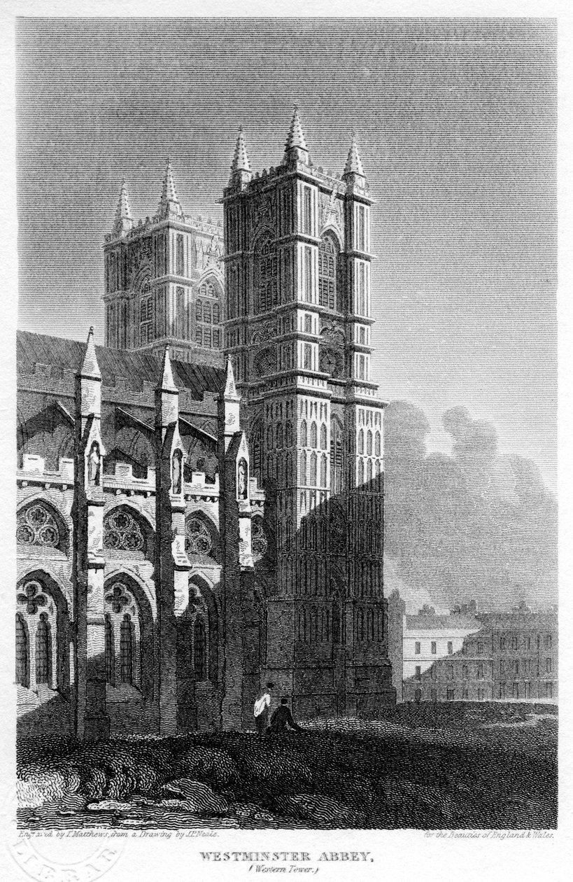 Western Towers, Westminster Abbey, London, 1815. af Matthews
