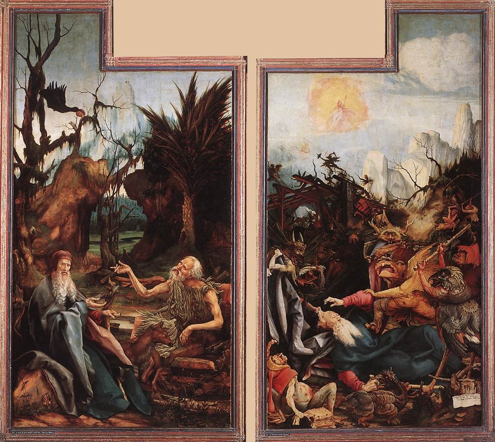 Besøg af St. Anthony til St. Paul og Fristelse af St. Anthony af Matthias Grünewald