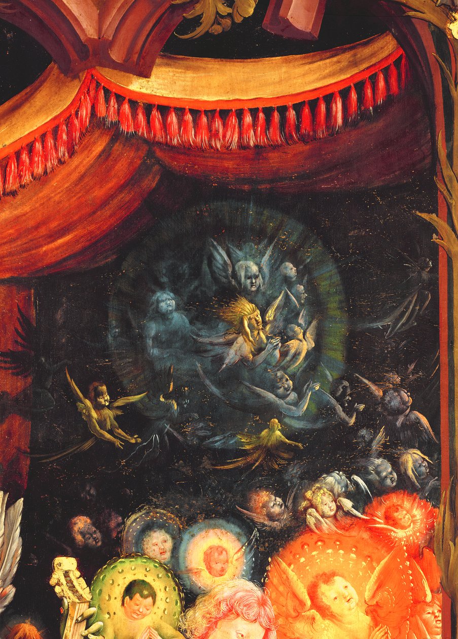 Engle under podiet, detalje fra Englekoncerten fra Isenheim-altertavlen, ca. 1512-16 af Matthias Grünewald
