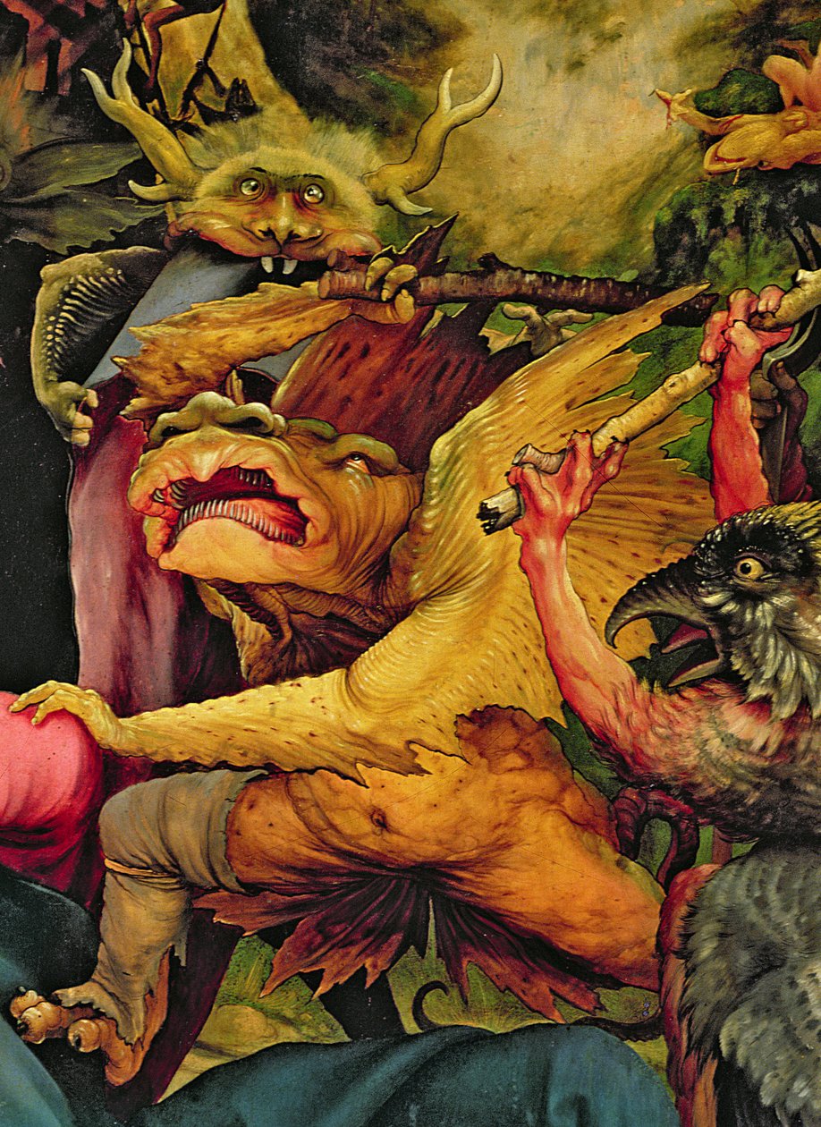 Dæmoner bevæbnet med stokke, detalje fra bagsiden af Isenheim-altertavlen (se også 17680) af Matthias Grünewald