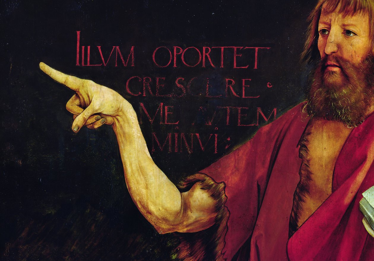 Detalje af Johannes Døberens arm fra altertavlen i Isenheim. Altertavle lukket. ca. 1512-16, olie på panel af Matthias Grünewald
