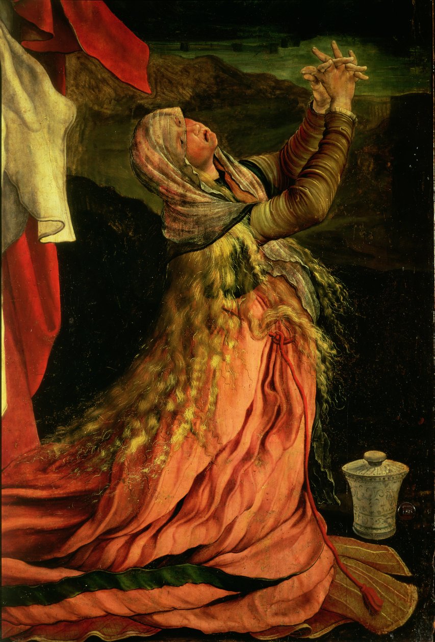 Maria Magdalene, detalje fra korsfæstelsen fra Isenheim-altertavlen, ca. 1512-16 af Matthias Grünewald