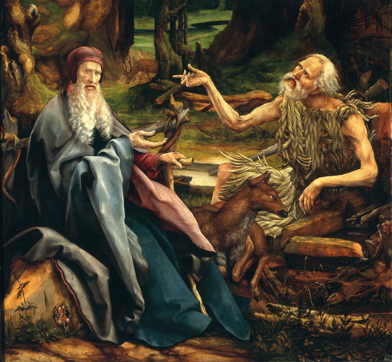 St. Anthony og St. Paul, detalje fra Isenheim-altertavlen, 1512-15 af Matthias Grünewald