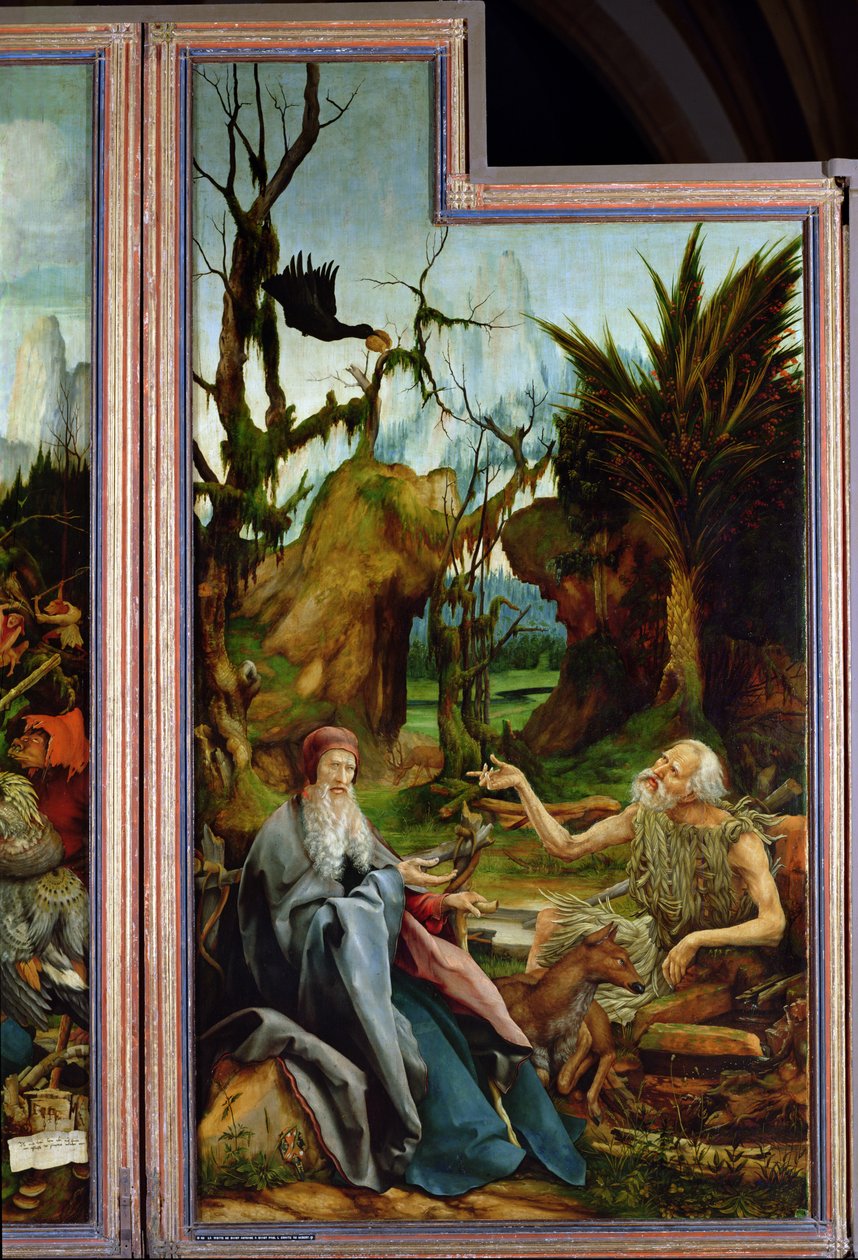 St. Anthony og St. Paul, detalje fra Isenheim-altertavlen, ca. 1512-16 af Matthias Grünewald
