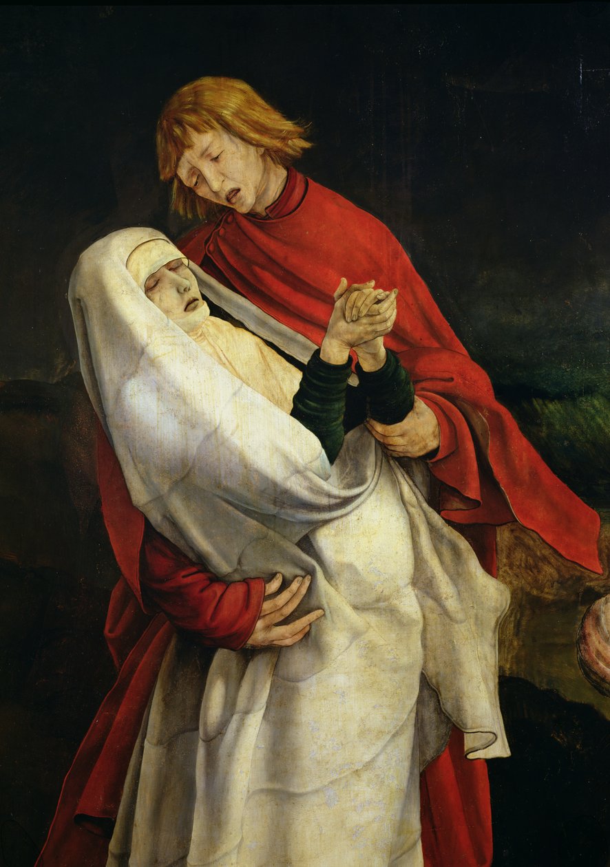 Johannes evangelisten og Jomfruen, detalje fra korsfæstelsen fra Isenheim-altertavlen, ca. 1512-16 af Matthias Grünewald