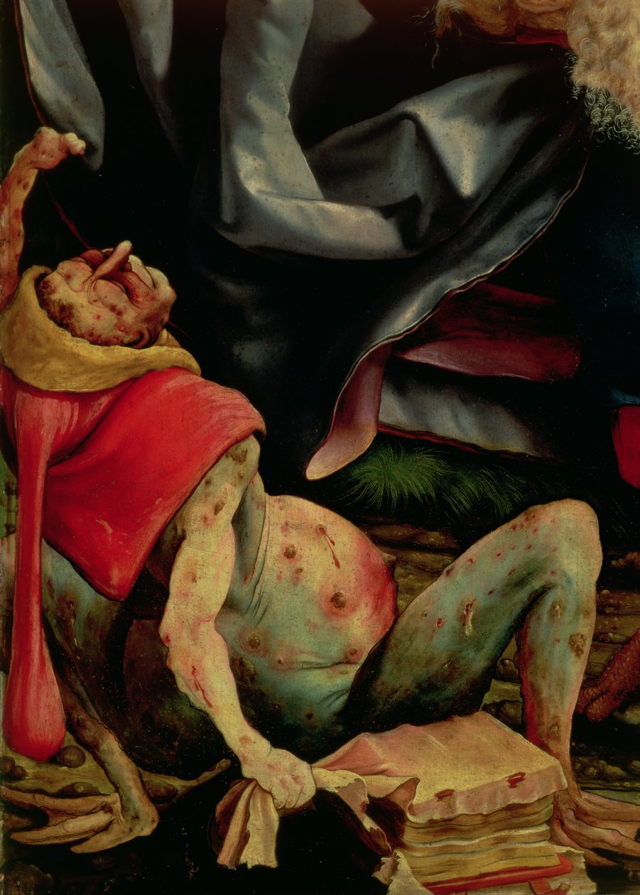 Lidende mand, detalje fra bagsiden af Isenheim-altertavlen, ca. 1510-15 af Matthias Grünewald