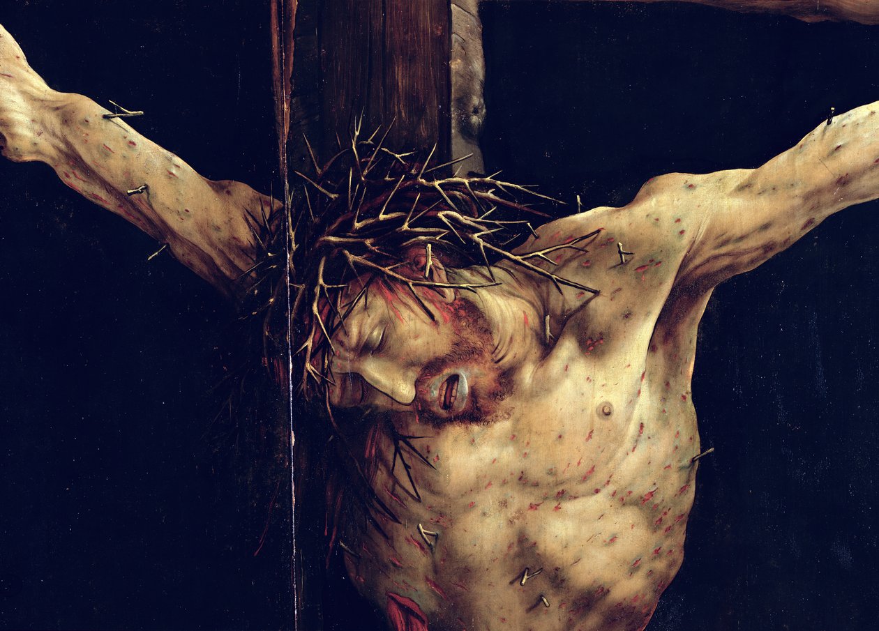 Kristi ansigt, detalje fra korsfæstelsen fra Isenheim-altertavlen, ca.1512-16 af Matthias Grünewald