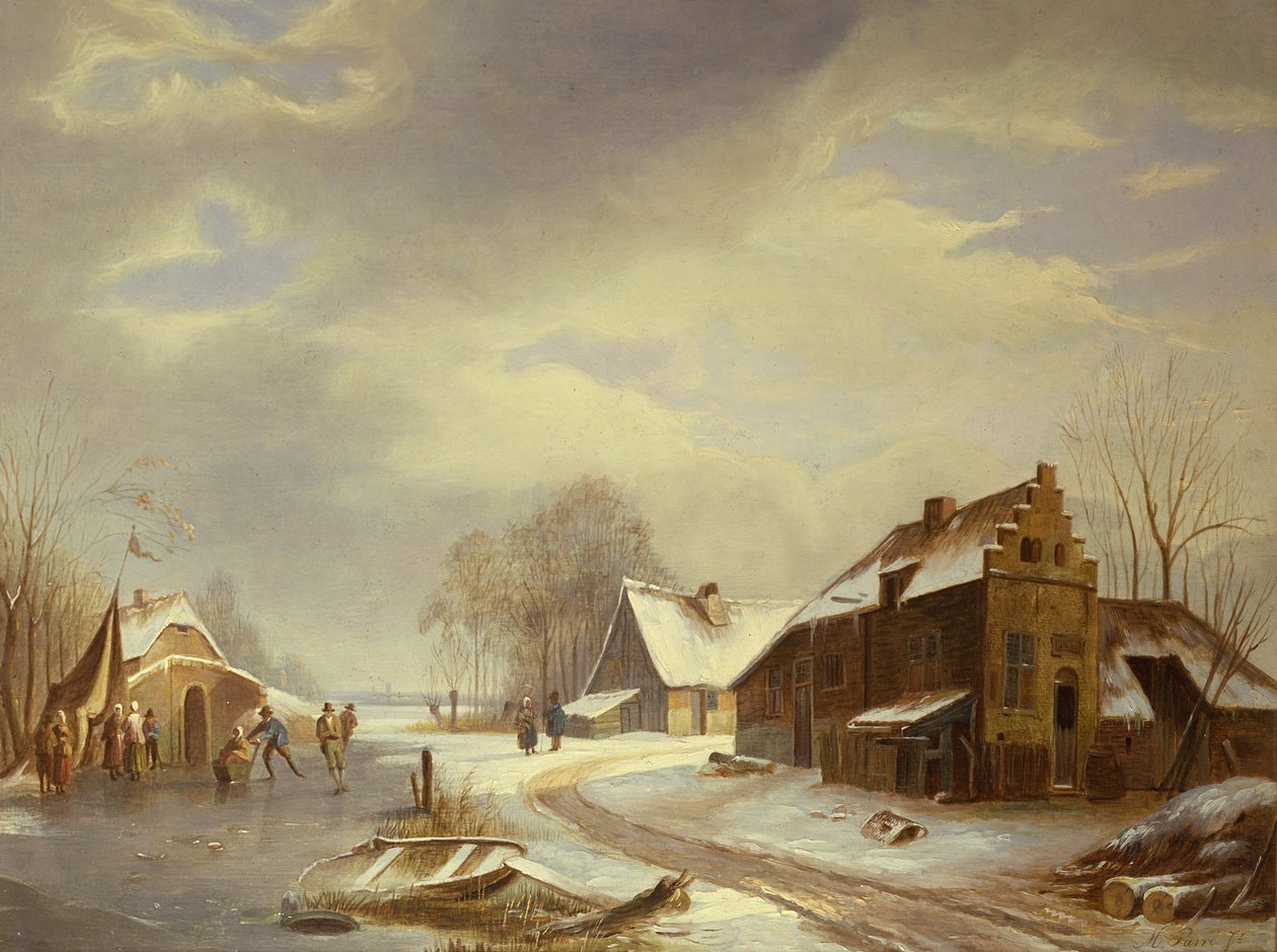 Figurer på en frossen flodmunding (olie) af Matthias Parre