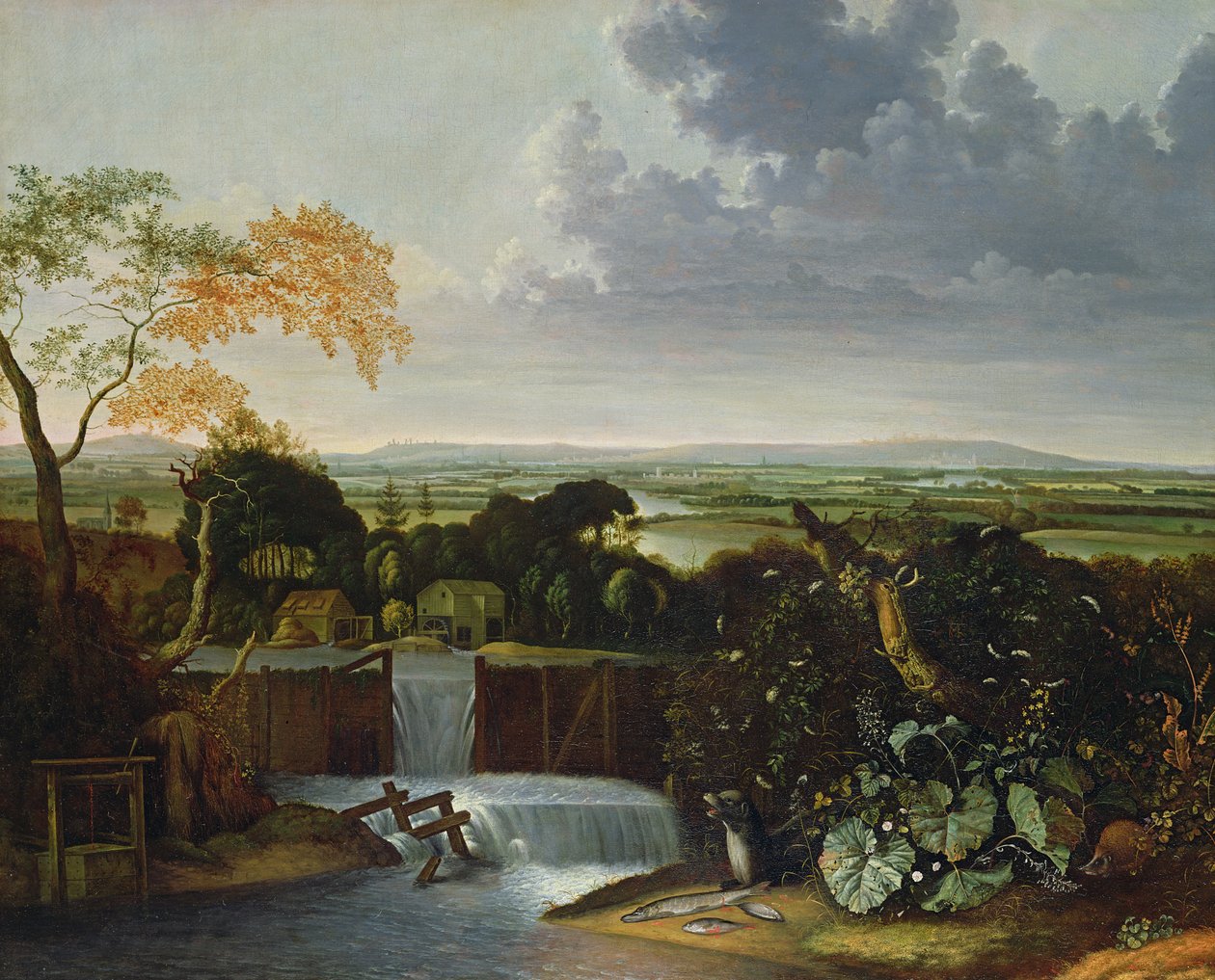 Omfattende Landskab med en Vandmølle af Matthias Withoos