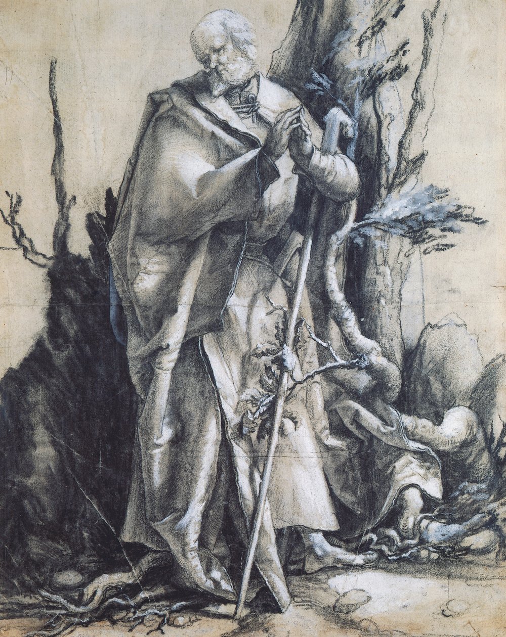 Johannes i skoven, ca 1515, af Matthias Grunewald (1470-1528), sort kridt på papir, 37x29 cm. Tyskland af Matthias (c.1480 1528) Grunewald