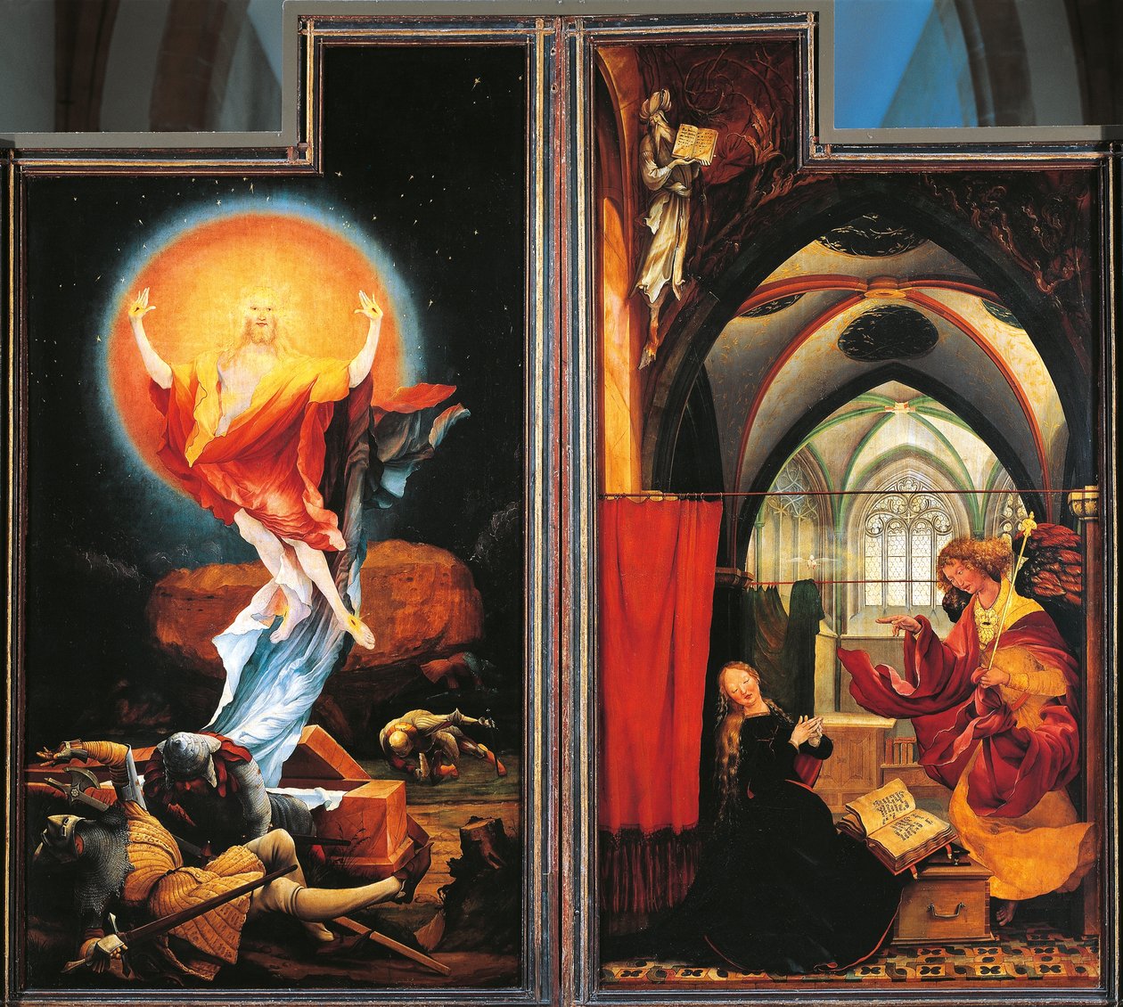 Kristi bebudelse og opstandelse, detalje fra Isenheim-altertavlen, ca. 1512-16 (olie på panel) af Matthias (c.1480 1528) Grunewald