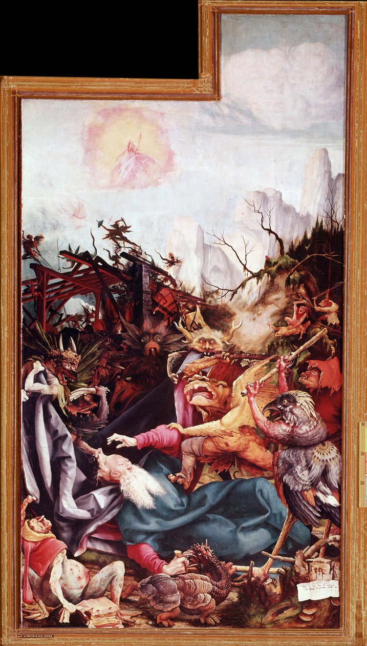 Sankt Antonius den Stores fristelse, Issenheims altertavle (olie på panel af Matthias (c.1480 1528) Grunewald