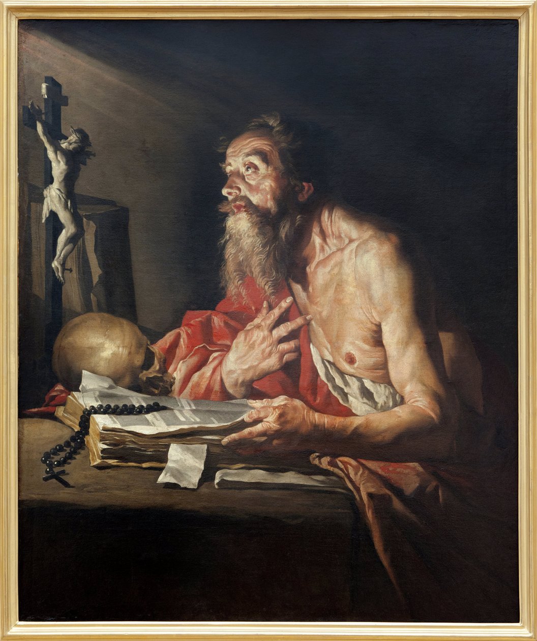 Saint Hieronymus, oliemaleri på lærred af Mathias Stomer (Matthias Stom) (1600-efter 1650) - Fotografi, KIM Youngtae, Nantes, Nantes Museum of Fine Arts af Matthias (c.1600 p.1650) Stomer