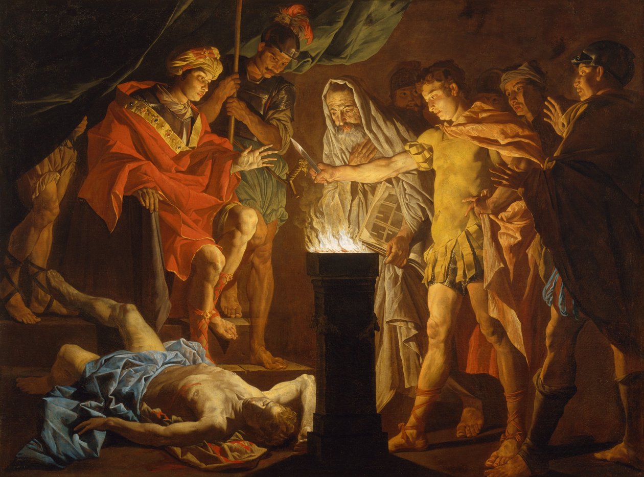 Mucius Scaevola i overværelse af Lars Porsenna af Matthias Stom