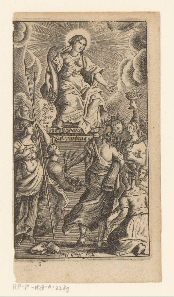 Personificering af generøsitet (liberalitas) Titelside til: Johannes de Mediolano, Schola Salernitana, 1649 af Matthias van Sommer