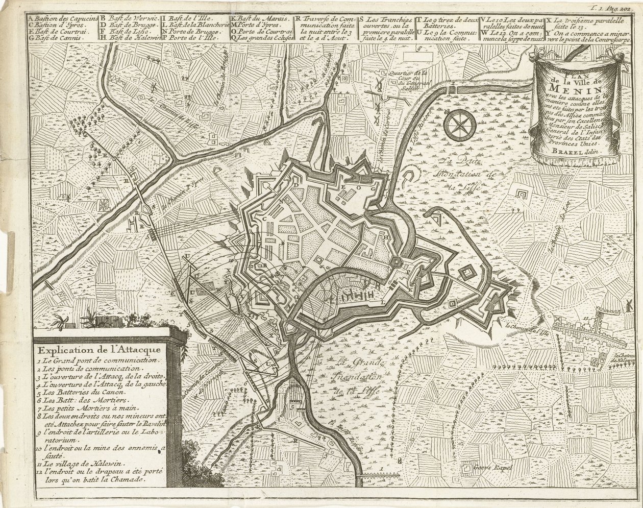 Belejring af Menin, 1706 Plan de la Ville de Menin (...) (titel på objekt) af Matthijs Pool (possibly)