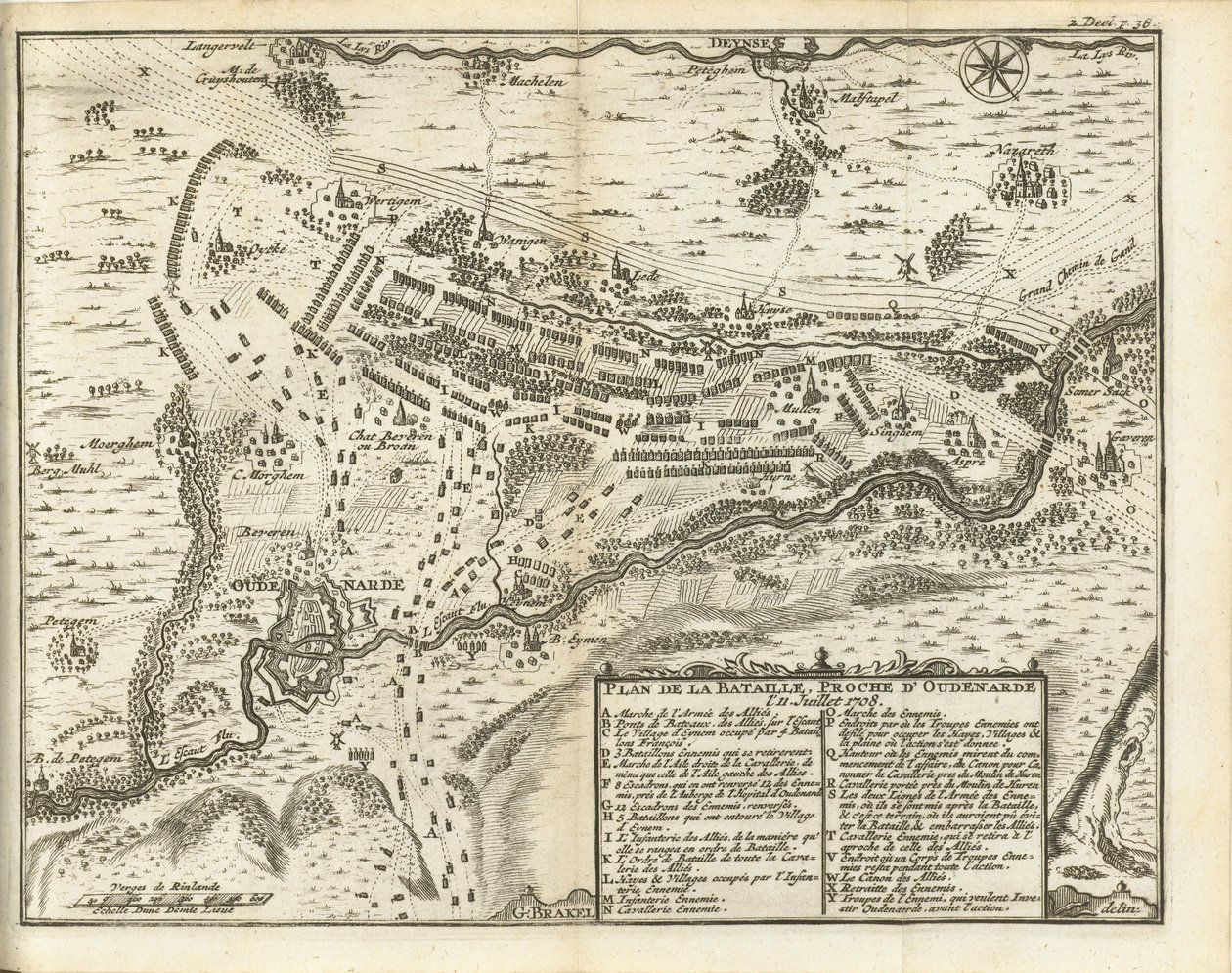 Slaget ved Oudenaarden, 1708 Plan de la Bataille, proche d