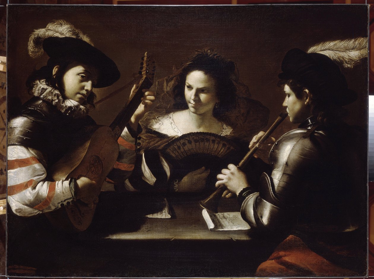 Koncert. Maleri af Mattia Preti (1613-1699), olie på lærred, ca. 1630. Italiensk kunst af Mattia Preti