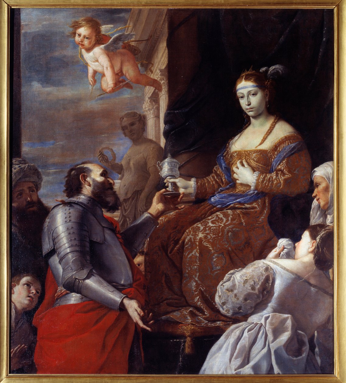 Sophonisbe (235-203 f.Kr.) tager giften. Massinissa forgiftede sin kone Sophinisbe, dronning af Numidia i stedet for at levere hende til Rom. Maleri af Mattia Preti (1613-1699) Ec. Ital. af Mattia Preti
