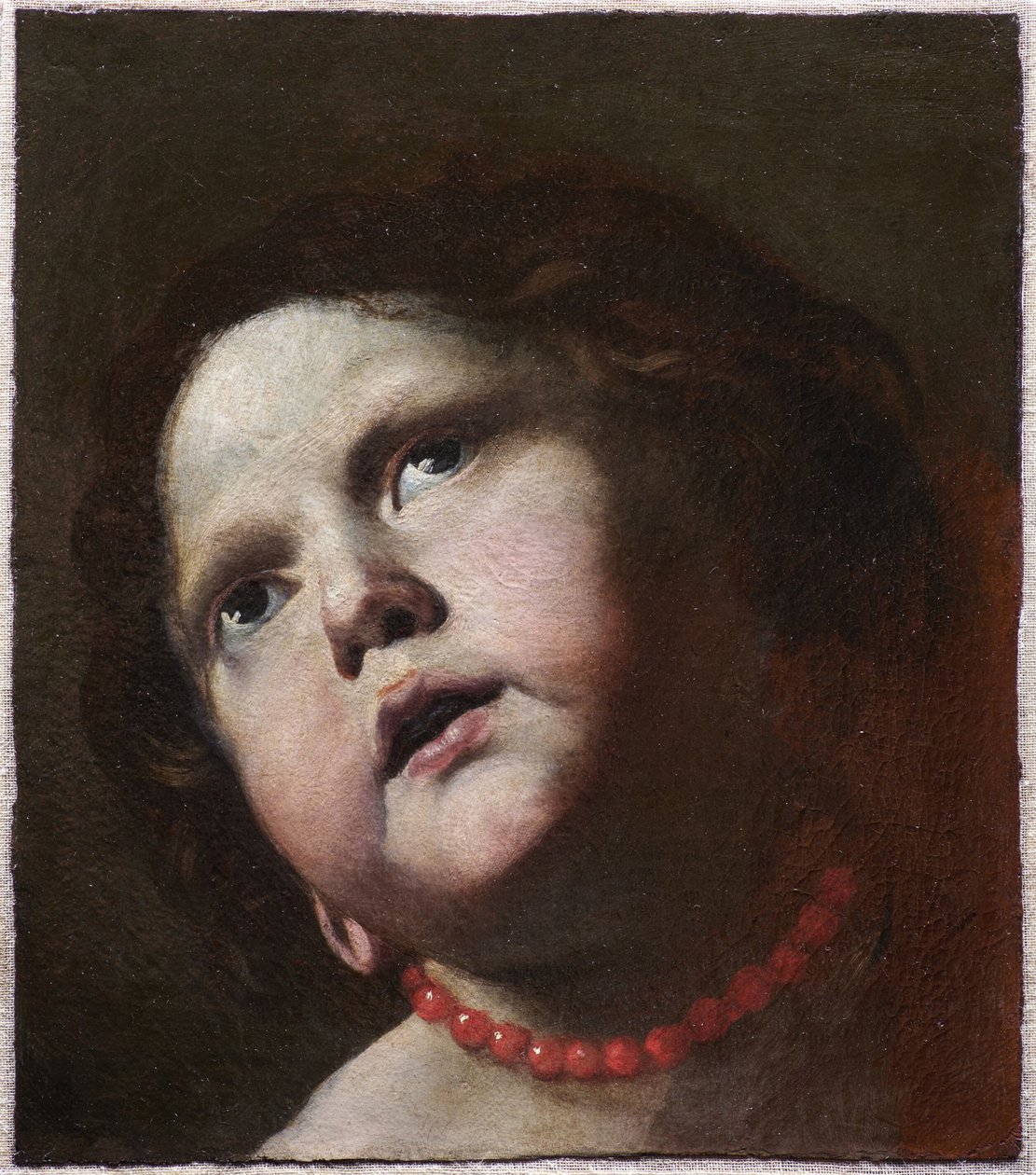 Hoved af en pige med en koral halskæde, ca. 1645. af Mattia Preti