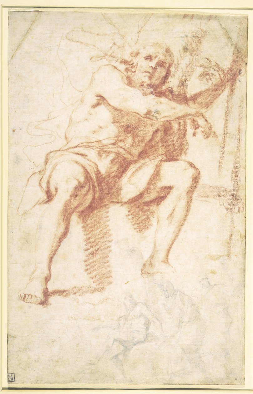Sankt Johannes Døberen siddende, og et studie for Sankt Johannes Døberen med to apostle af Mattia Preti
